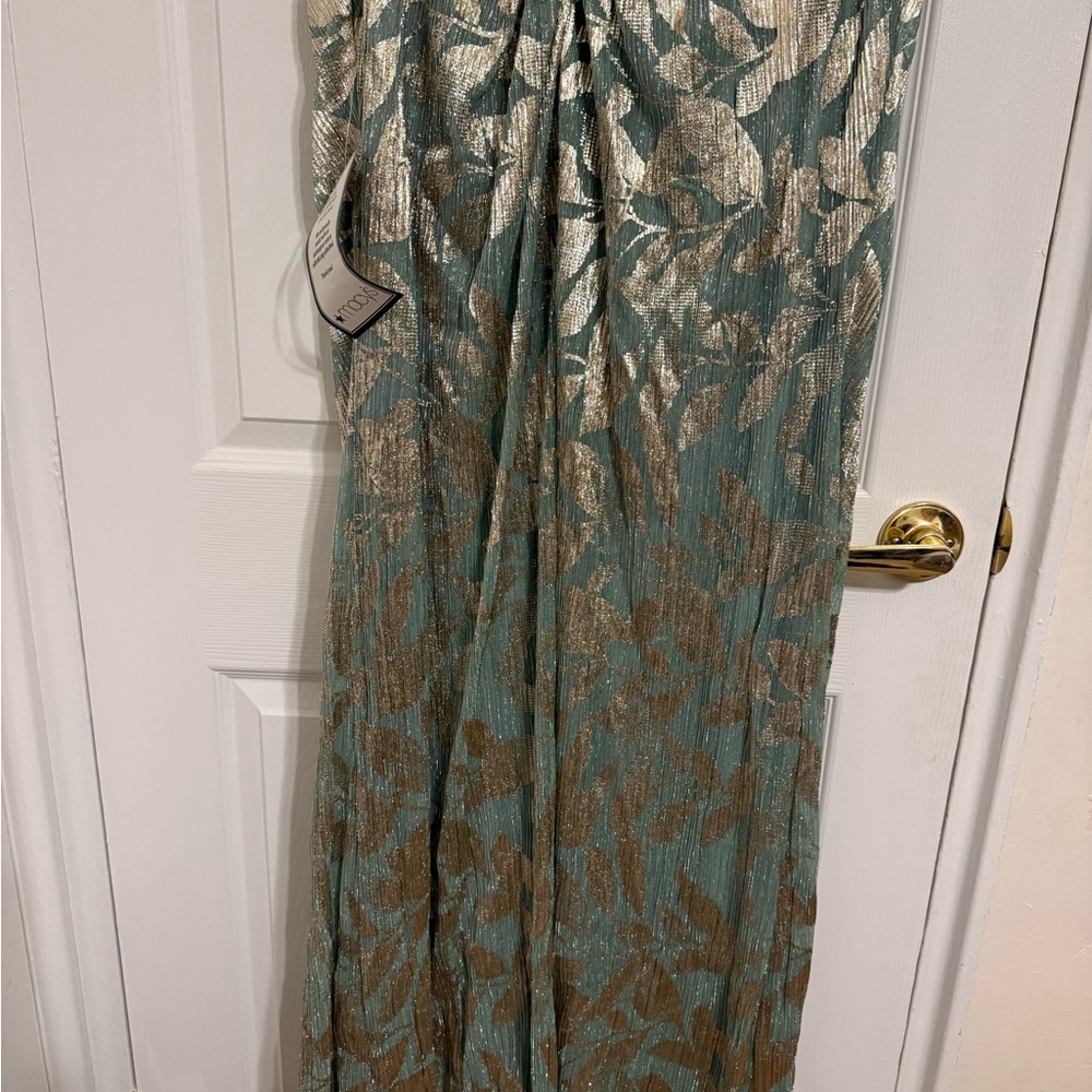 Adrianna Papell Sage and Gold Asymmetric Gown - Picture 5 of 6